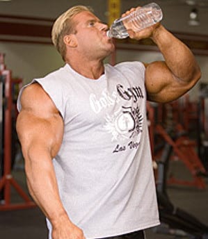 bodybuilder drinking water