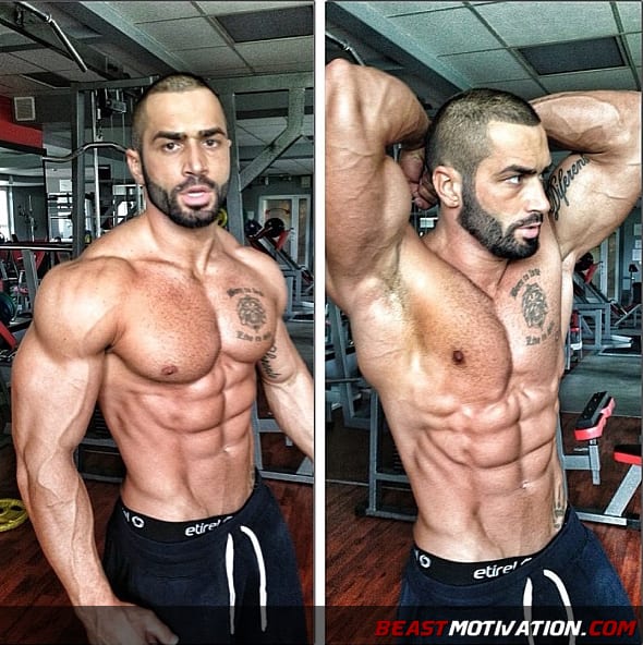 bodybuilder fitness guy showing abs