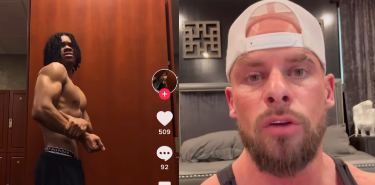 masisve lifter threatens a gym goer