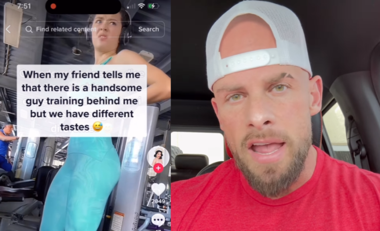 woman makes fun of mans look