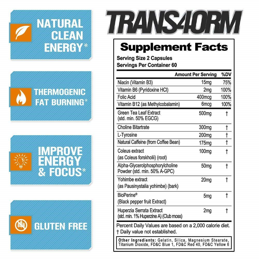 Evlution Nutrition Trans4orm Review nutrition label