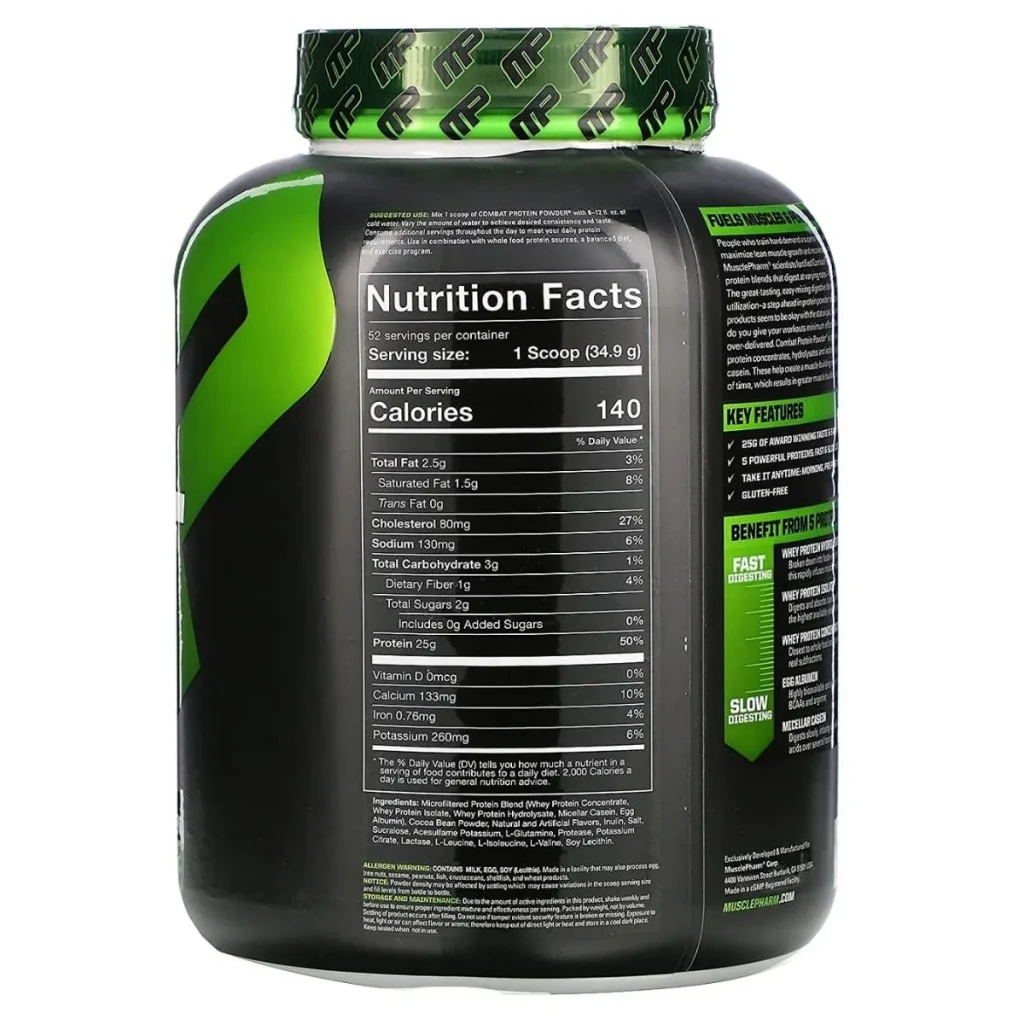 ingredients in MusclePharm Combat Protein powder and their side effects and benefits